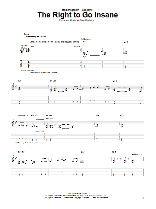 Megadeth The Right To Go Insane Sheet Music Notes & Chords for Guitar Tab - Download or Print PDF