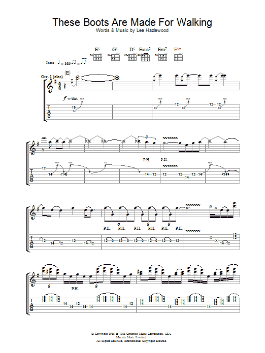 Megadeth These Boots Are Made For Walking Sheet Music Notes & Chords for Lyrics & Chords - Download or Print PDF