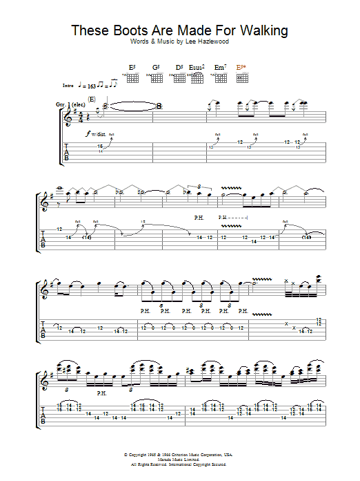 Megadeth These Boots Are Made For Walking Sheet Music Notes & Chords for Guitar Tab - Download or Print PDF
