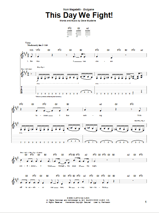 Megadeth This Day We Fight! Sheet Music Notes & Chords for Guitar Tab - Download or Print PDF