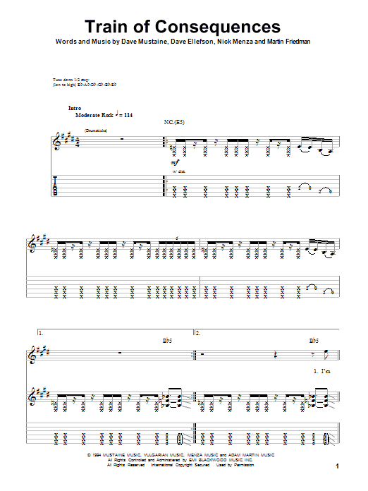Megadeth Train Of Consequences Sheet Music Notes & Chords for Guitar Tab - Download or Print PDF