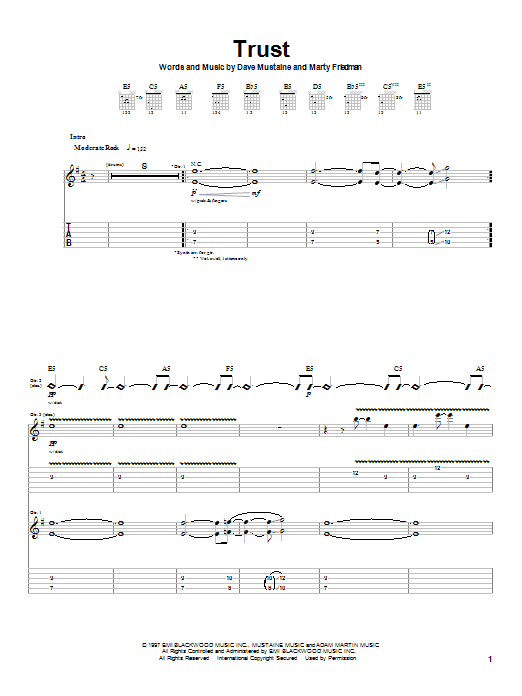 Megadeth Trust Sheet Music Notes & Chords for Guitar Tab - Download or Print PDF