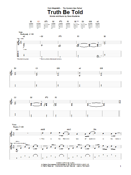 Megadeth Truth Be Told Sheet Music Notes & Chords for Guitar Tab - Download or Print PDF