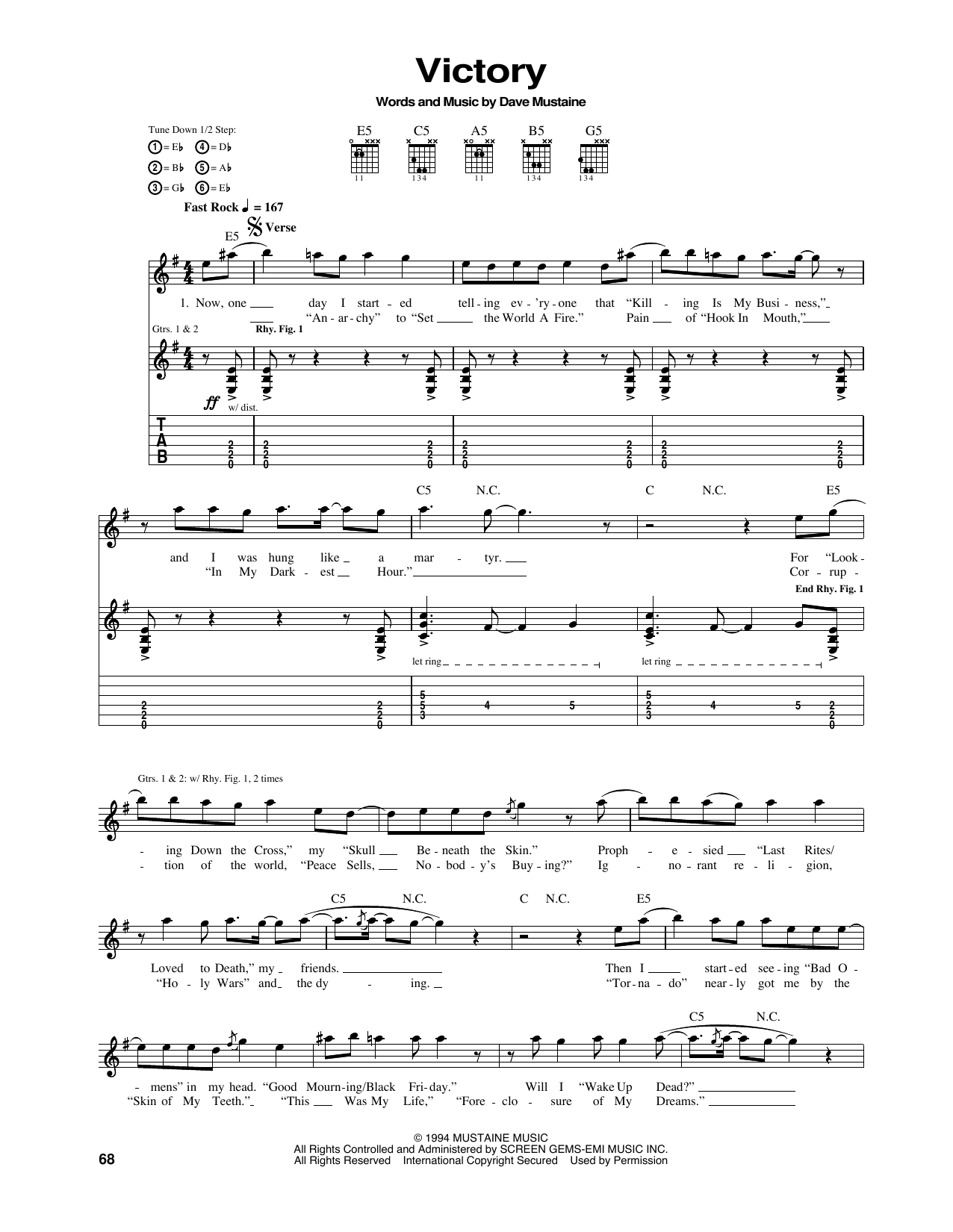 Megadeth Victory Sheet Music Notes & Chords for Guitar Tab - Download or Print PDF