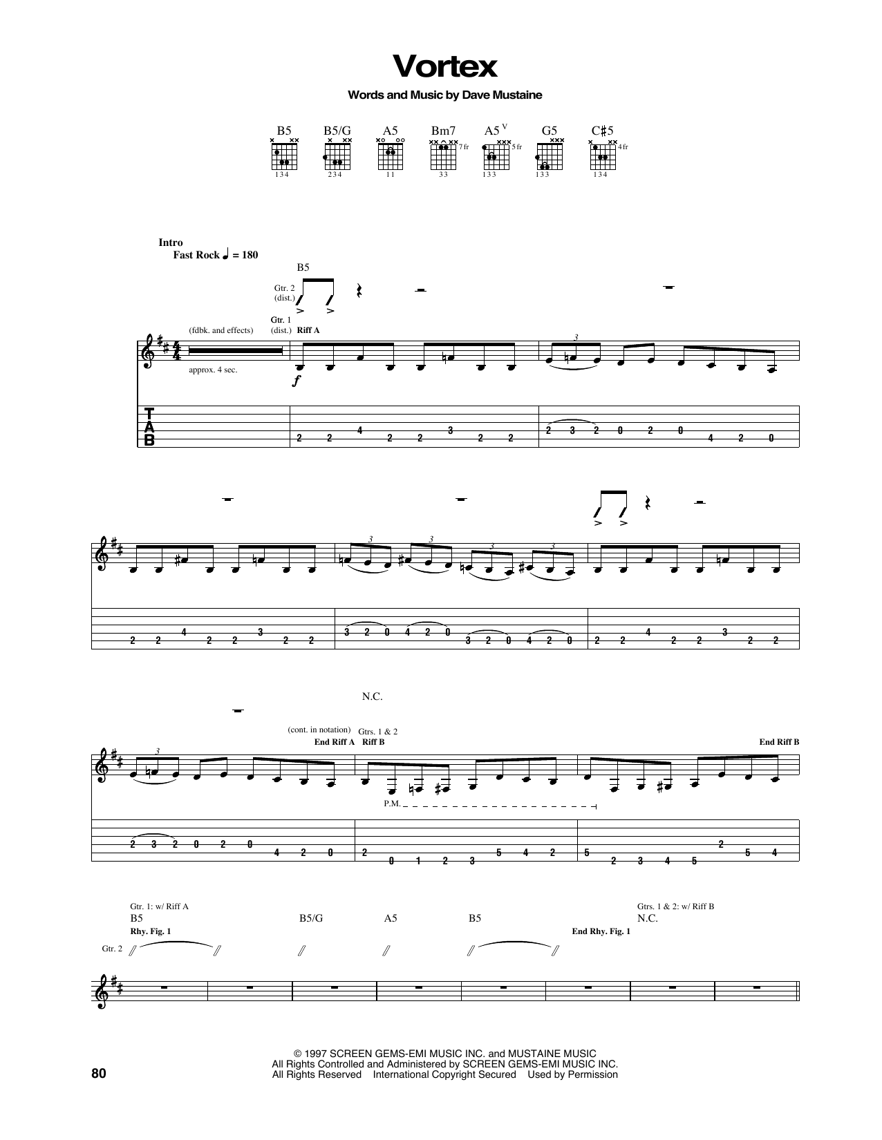 Megadeth Vortex Sheet Music Notes & Chords for Guitar Tab - Download or Print PDF