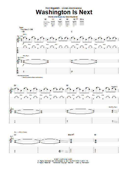 Megadeth Washington Is Next Sheet Music Notes & Chords for Guitar Tab - Download or Print PDF