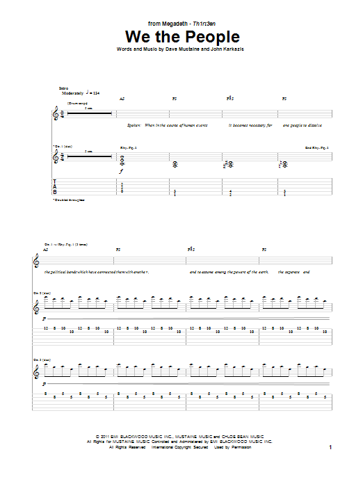 Megadeth We The People Sheet Music Notes & Chords for Guitar Tab - Download or Print PDF