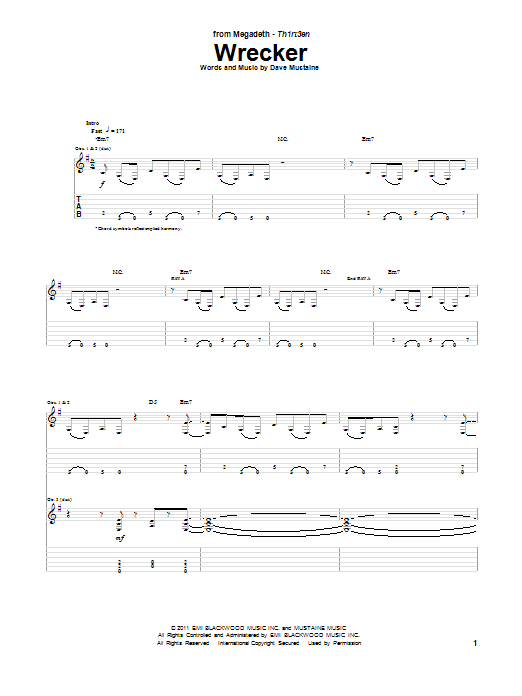 Megadeth Wrecker Sheet Music Notes & Chords for Guitar Tab - Download or Print PDF