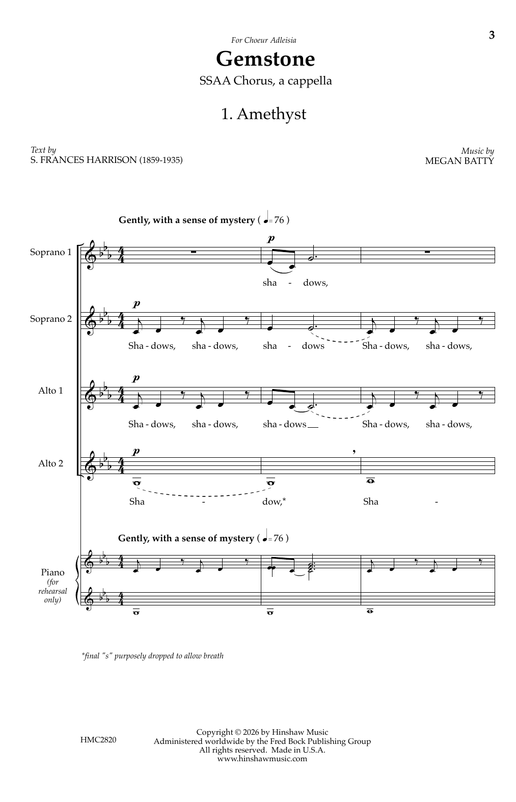 Megan Batty Gemstones Sheet Music Notes & Chords for Choir - Download or Print PDF