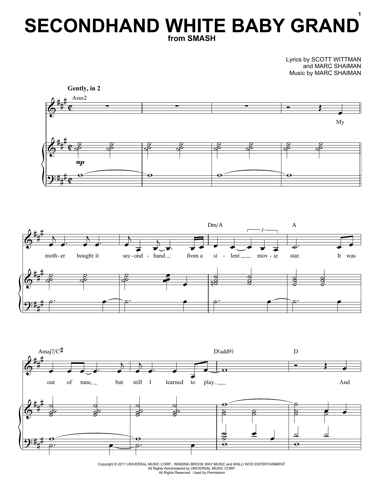 Megan Hilty Secondhand White Baby Grand (from Smash) Sheet Music Notes & Chords for Piano & Vocal - Download or Print PDF