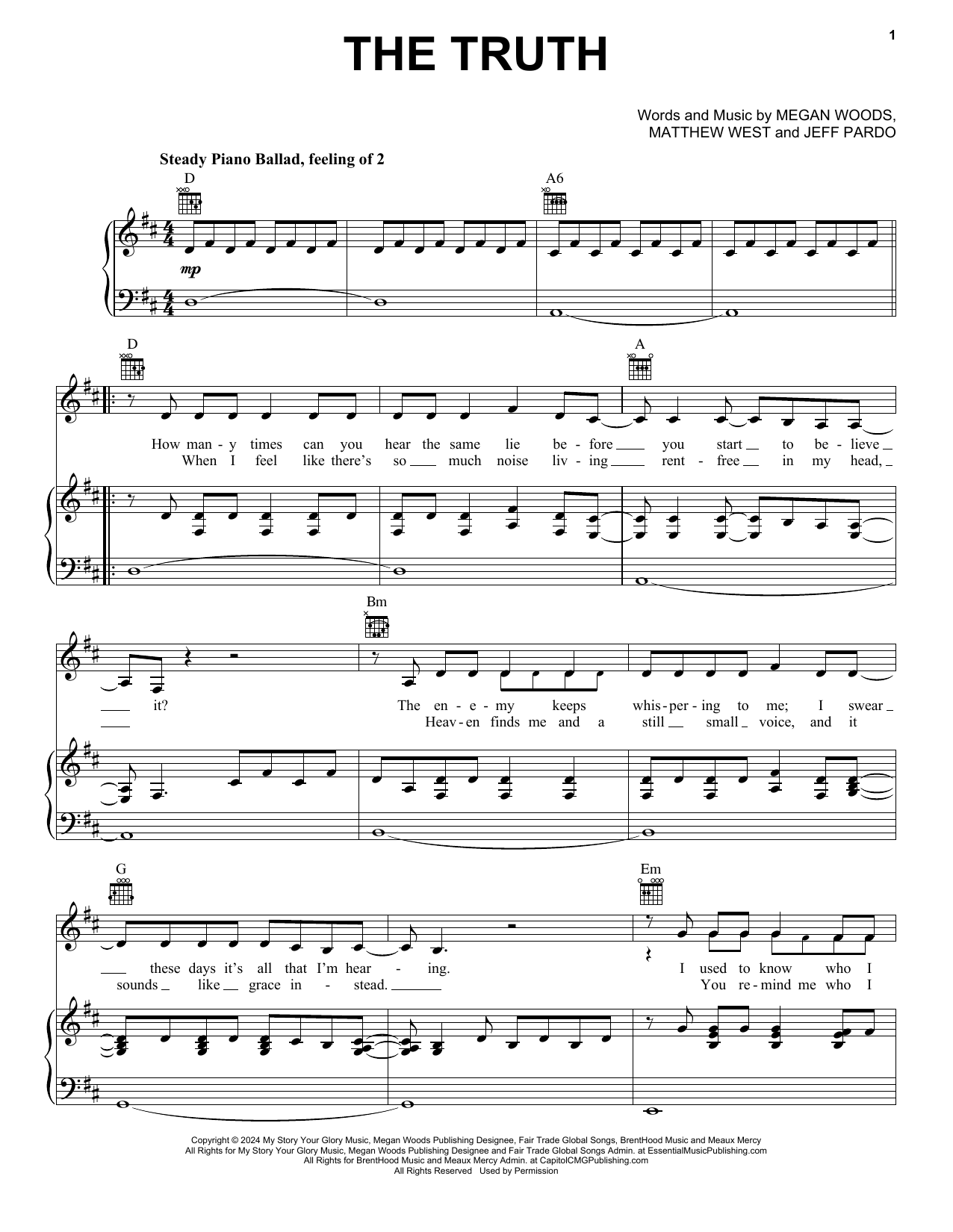 Megan Woods The Truth Sheet Music Notes & Chords for Piano, Vocal & Guitar Chords (Right-Hand Melody) - Download or Print PDF