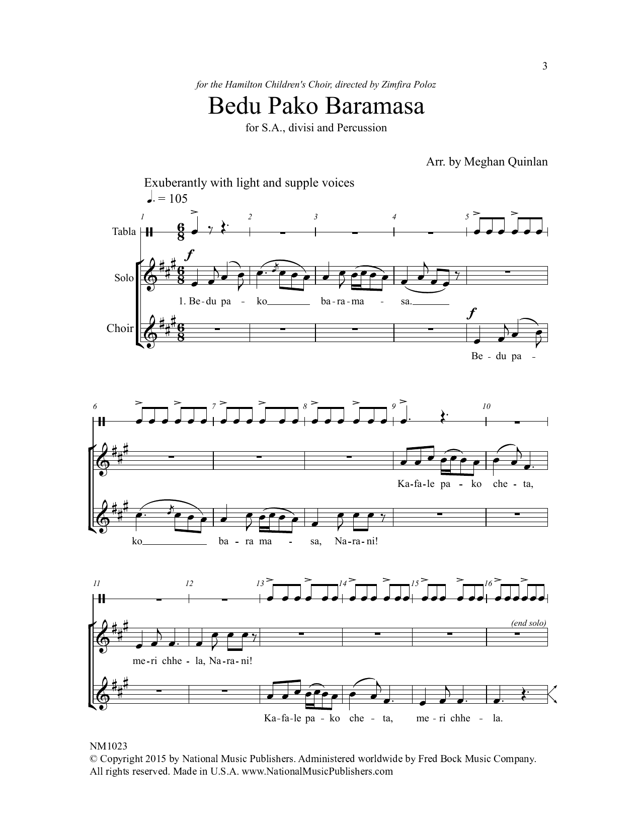 Meghan Quinlan Bedu Pako Baramasa Sheet Music Notes & Chords for Choral - Download or Print PDF