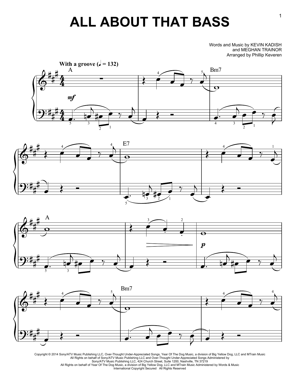 Phillip Keveren All About That Bass Sheet Music Notes & Chords for Easy Piano - Download or Print PDF
