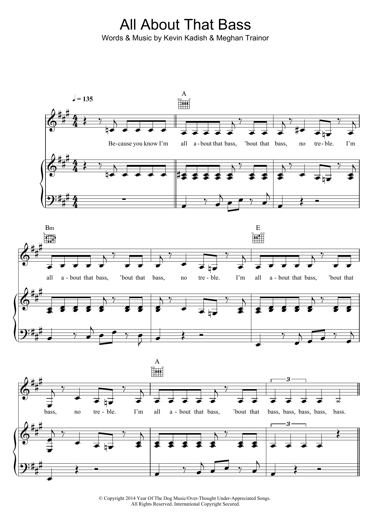 Meghan Trainor All About That Bass sheet music notes and chords. Download Printable PDF.
