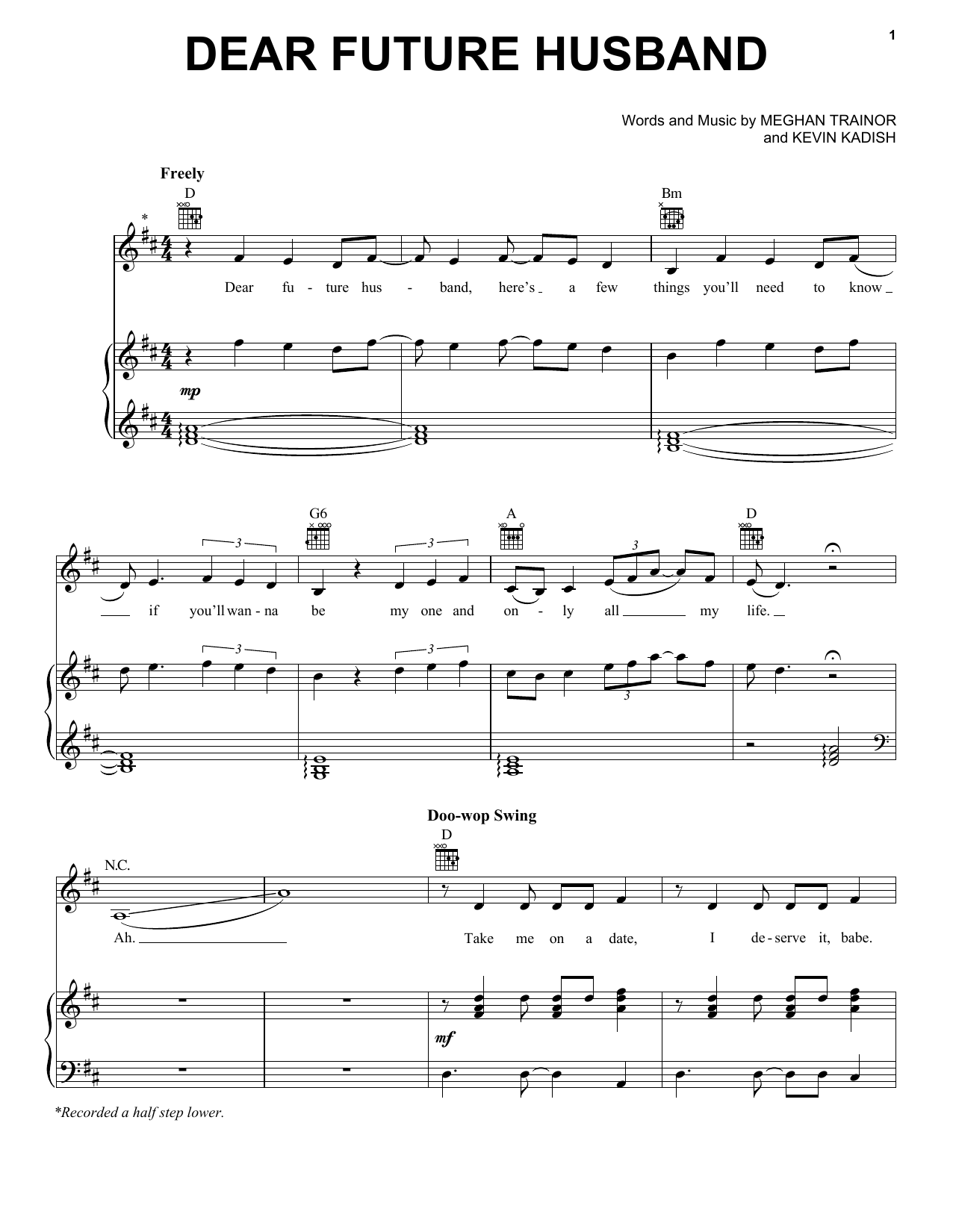 Meghan Trainor Dear Future Husband Sheet Music Notes & Chords for Piano, Vocal & Guitar (Right-Hand Melody) - Download or Print PDF