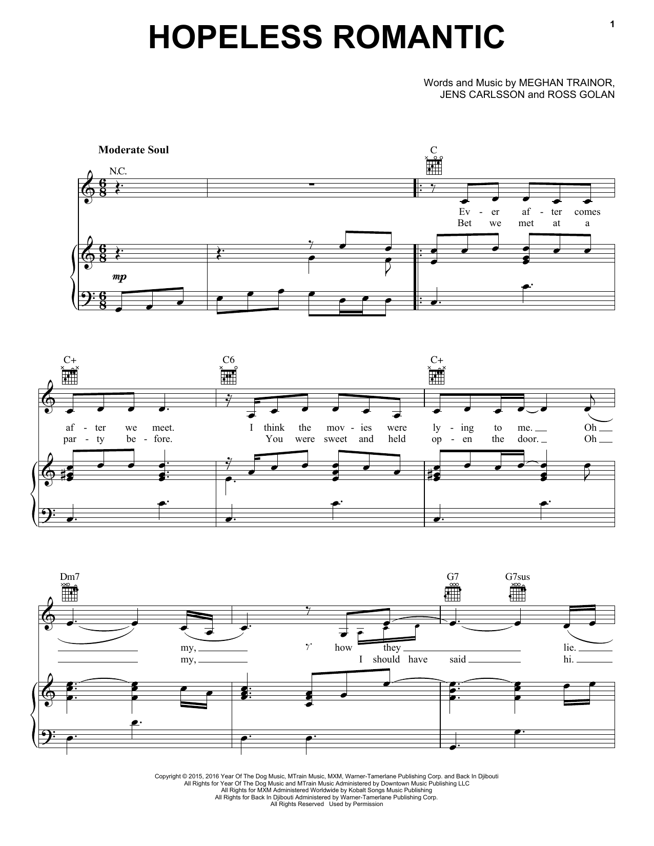 Meghan Trainor Hopeless Romantic Sheet Music Notes & Chords for Piano, Vocal & Guitar (Right-Hand Melody) - Download or Print PDF