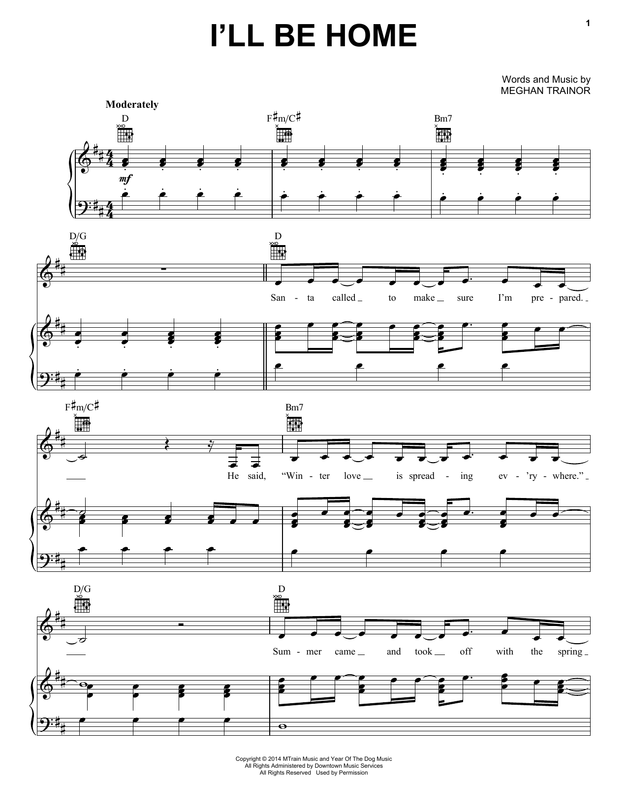 Meghan Trainor I'll Be Home Sheet Music Notes & Chords for Piano, Vocal & Guitar Chords (Right-Hand Melody) - Download or Print PDF