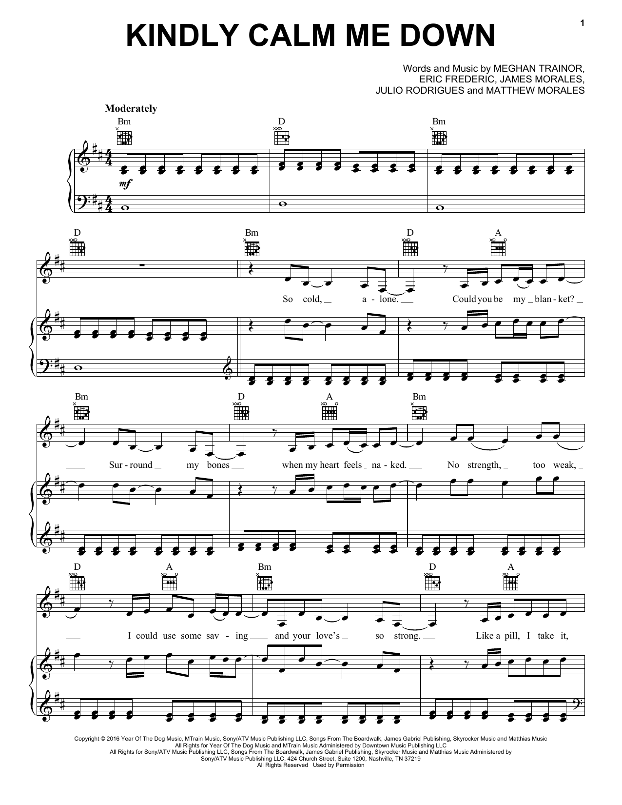 Meghan Trainor Kindly Calm Me Down Sheet Music Notes & Chords for Piano, Vocal & Guitar (Right-Hand Melody) - Download or Print PDF