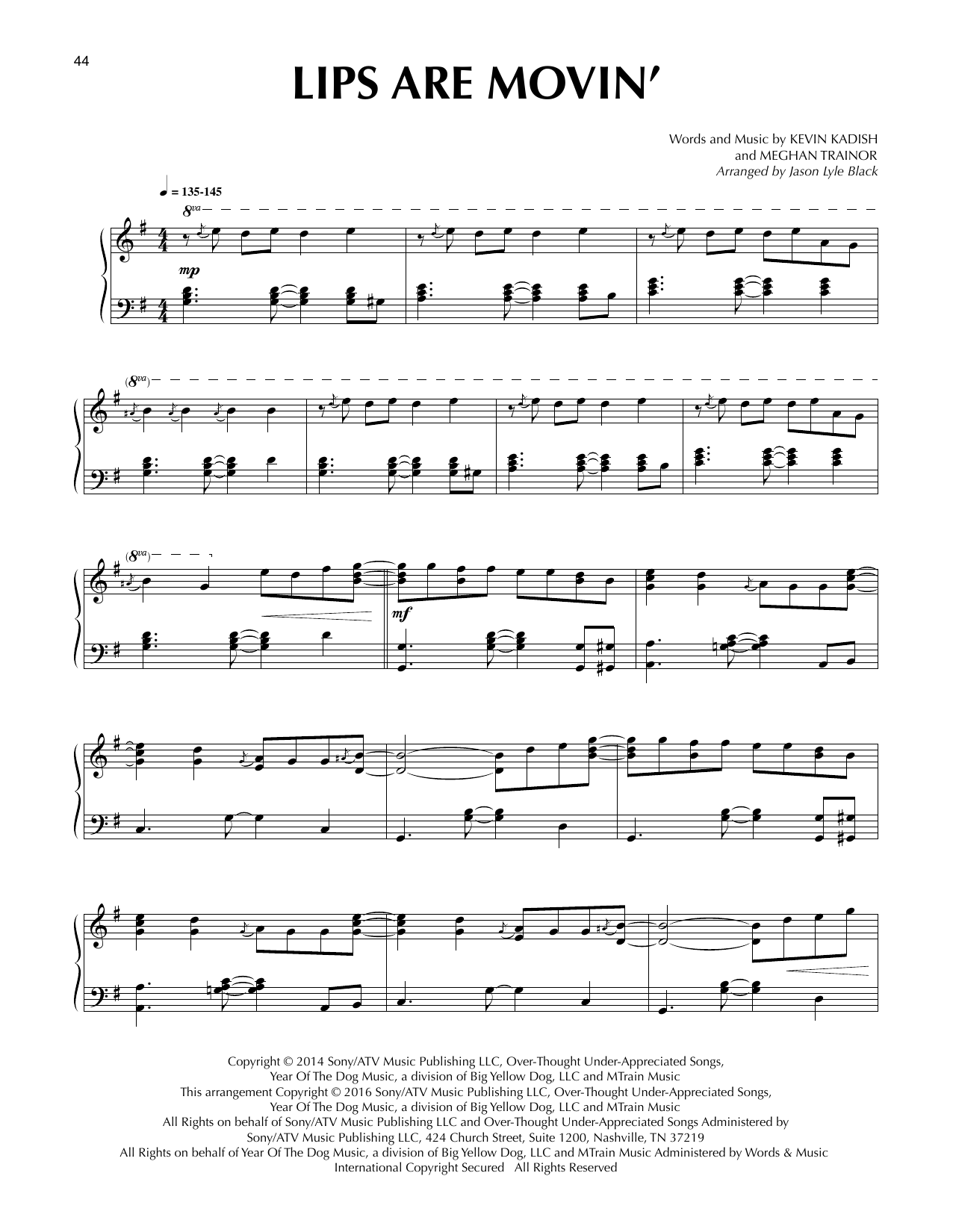 Meghan Trainor Lips Are Movin' (arr. Jason Lyle Black) Sheet Music Notes & Chords for Piano - Download or Print PDF