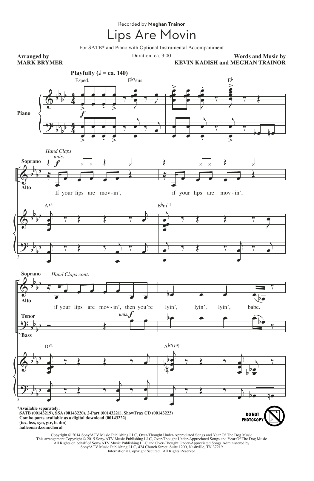 Meghan Trainor Lips Are Movin (arr. Mark Brymer) Sheet Music Notes & Chords for SSA - Download or Print PDF