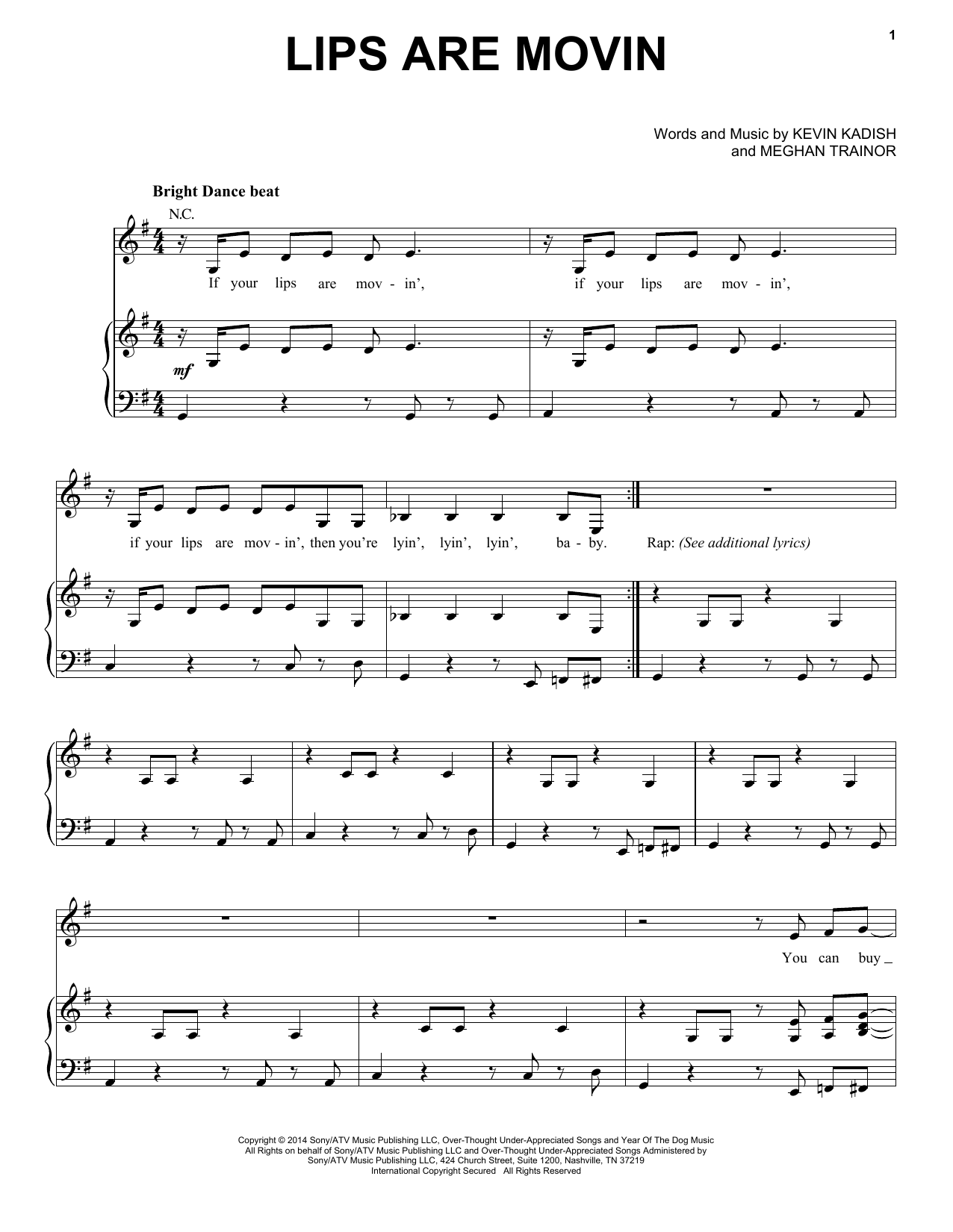 Meghan Trainor Lips Are Movin Sheet Music Notes & Chords for Easy Piano - Download or Print PDF
