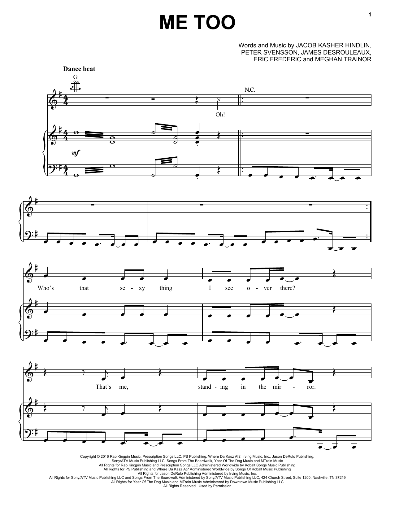 Meghan Trainor Me Too Sheet Music Notes & Chords for Piano, Vocal & Guitar (Right-Hand Melody) - Download or Print PDF