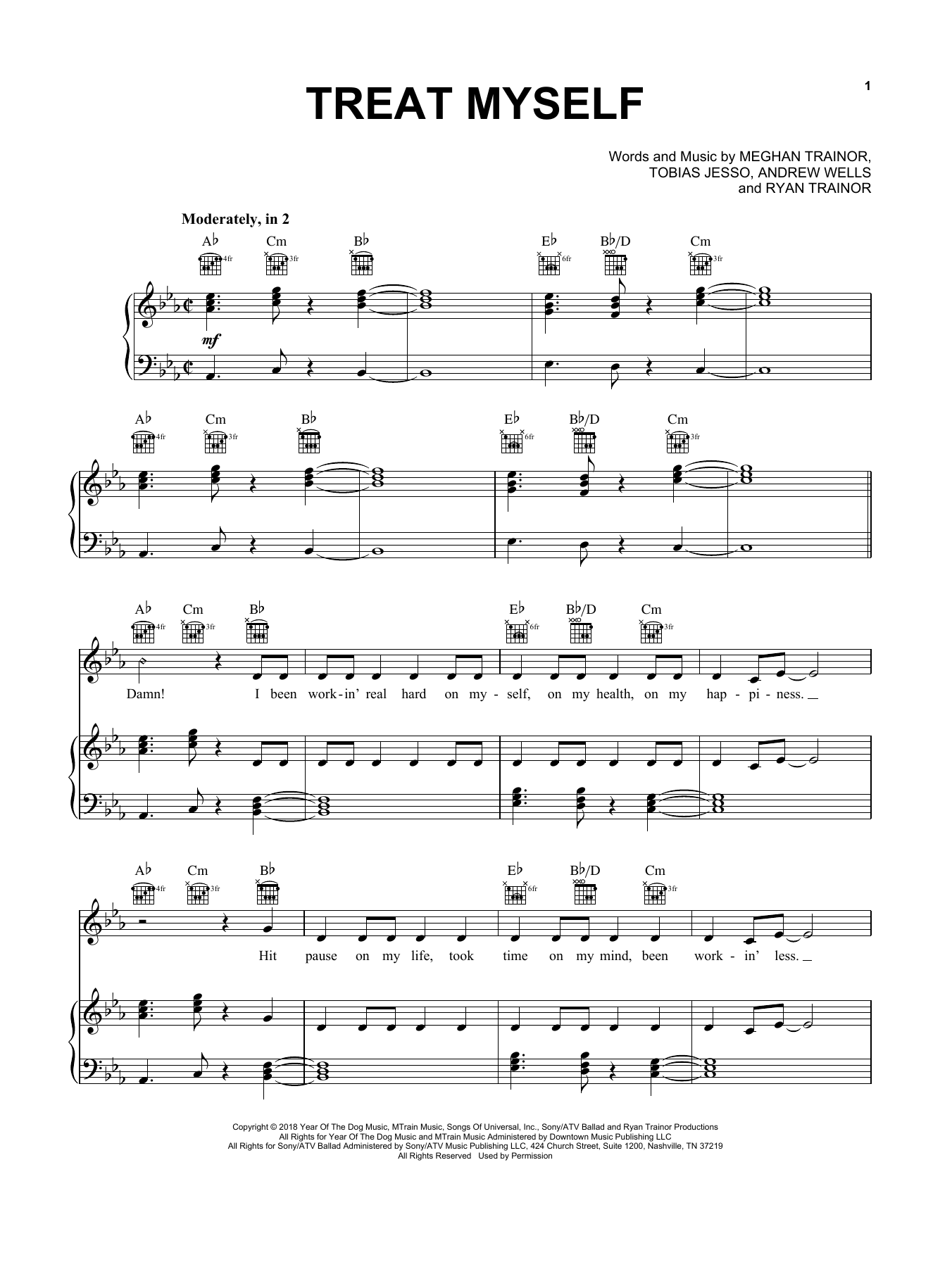 Meghan Trainor Treat Myself Sheet Music Notes & Chords for Piano, Vocal & Guitar (Right-Hand Melody) - Download or Print PDF