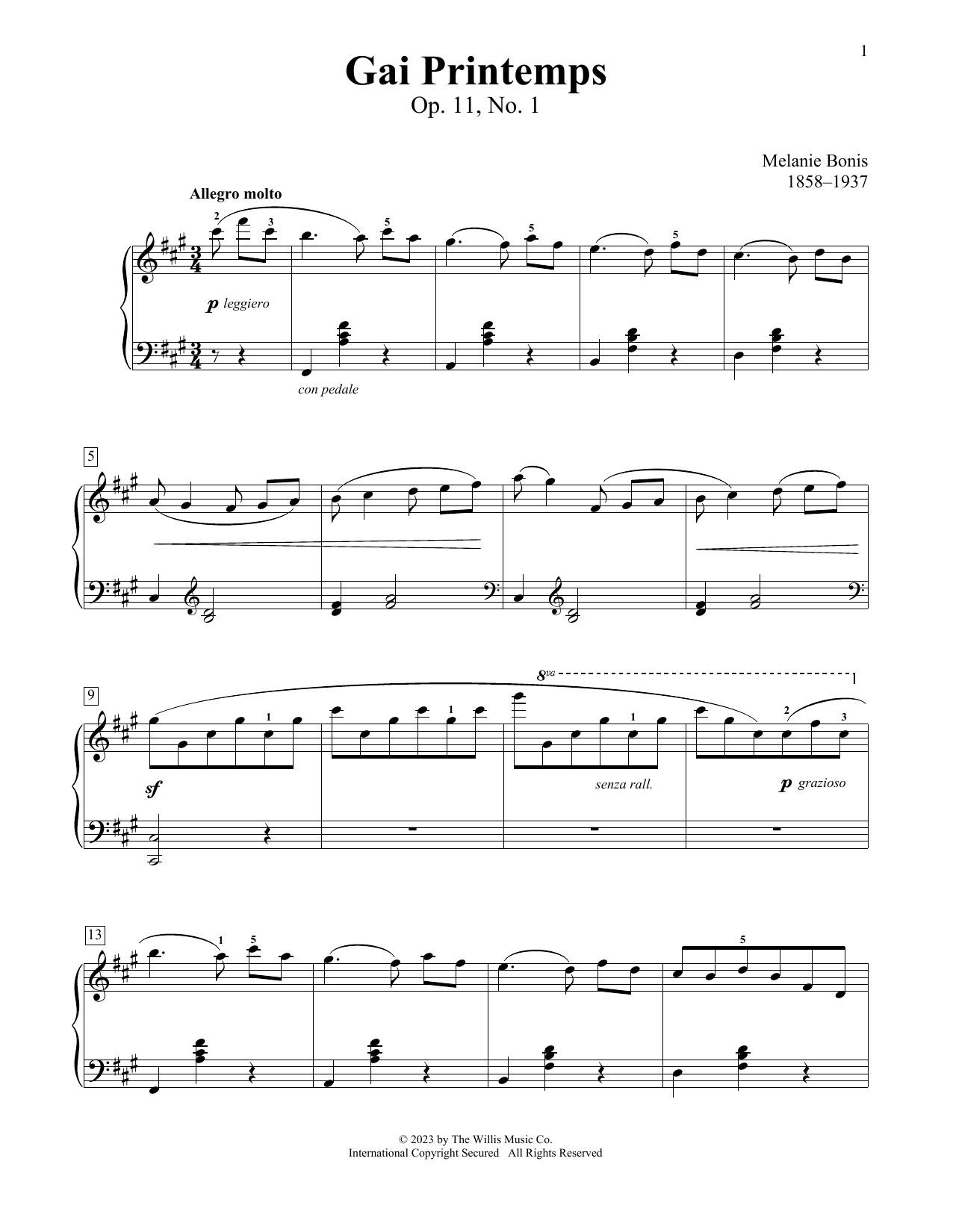 Mel Bonis Gai Printemps, Op. 11, No. 1 Sheet Music Notes & Chords for Educational Piano - Download or Print PDF