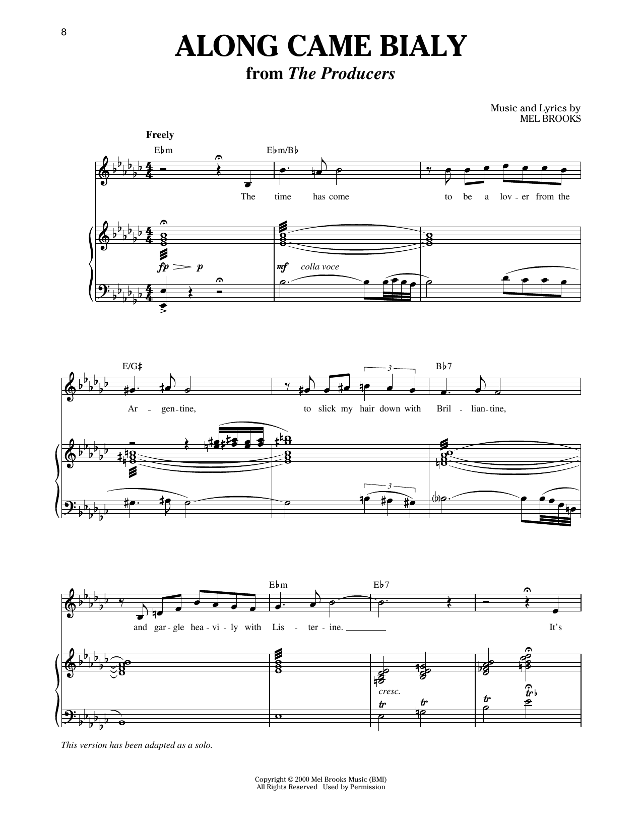 Mel Brooks Along Came Bialy (from The Producers) Sheet Music Notes & Chords for Piano & Vocal - Download or Print PDF
