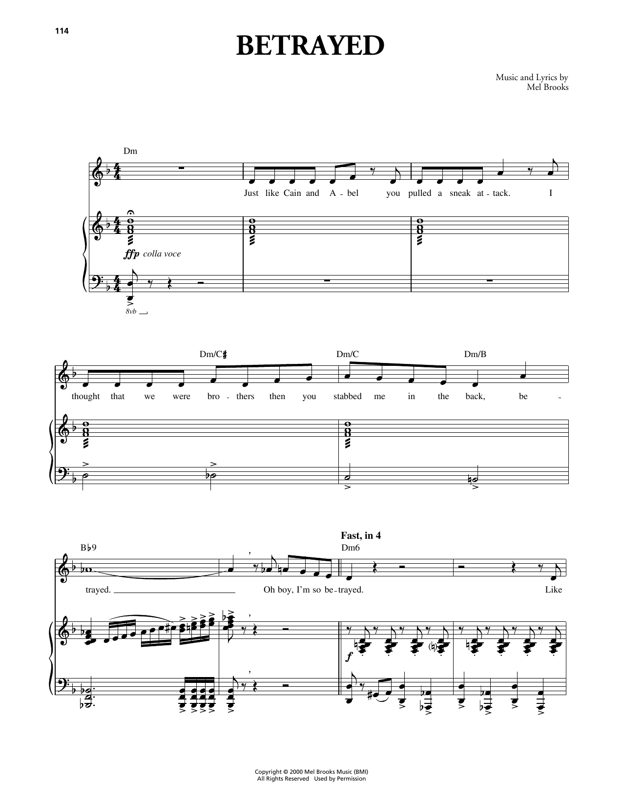 Mel Brooks Betrayed (from The Producers) Sheet Music Notes & Chords for Piano & Vocal - Download or Print PDF