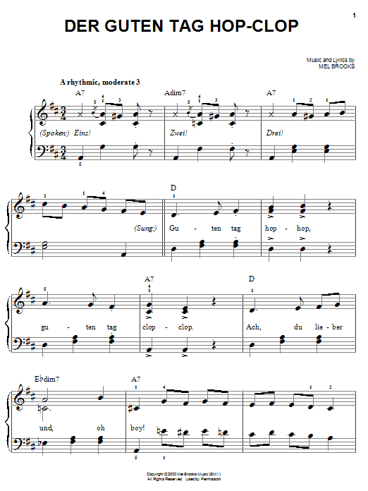 Mel Brooks Der Guten Tag Hop-Clop Sheet Music Notes & Chords for Piano, Vocal & Guitar (Right-Hand Melody) - Download or Print PDF Mel Brooks Der Guten Tag Hop-Clop Sheet Music Notes & Chords for Piano, Vocal & Guitar (Right-Hand Melody) - Download or Print PDF