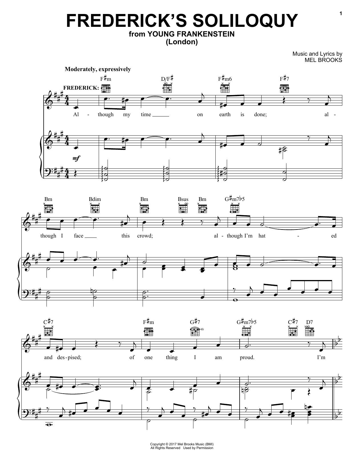 Mel Brooks Frederick's Soliloquy (from Young Frankenstein) Sheet Music Notes & Chords for Piano, Vocal & Guitar (Right-Hand Melody) - Download or Print PDF