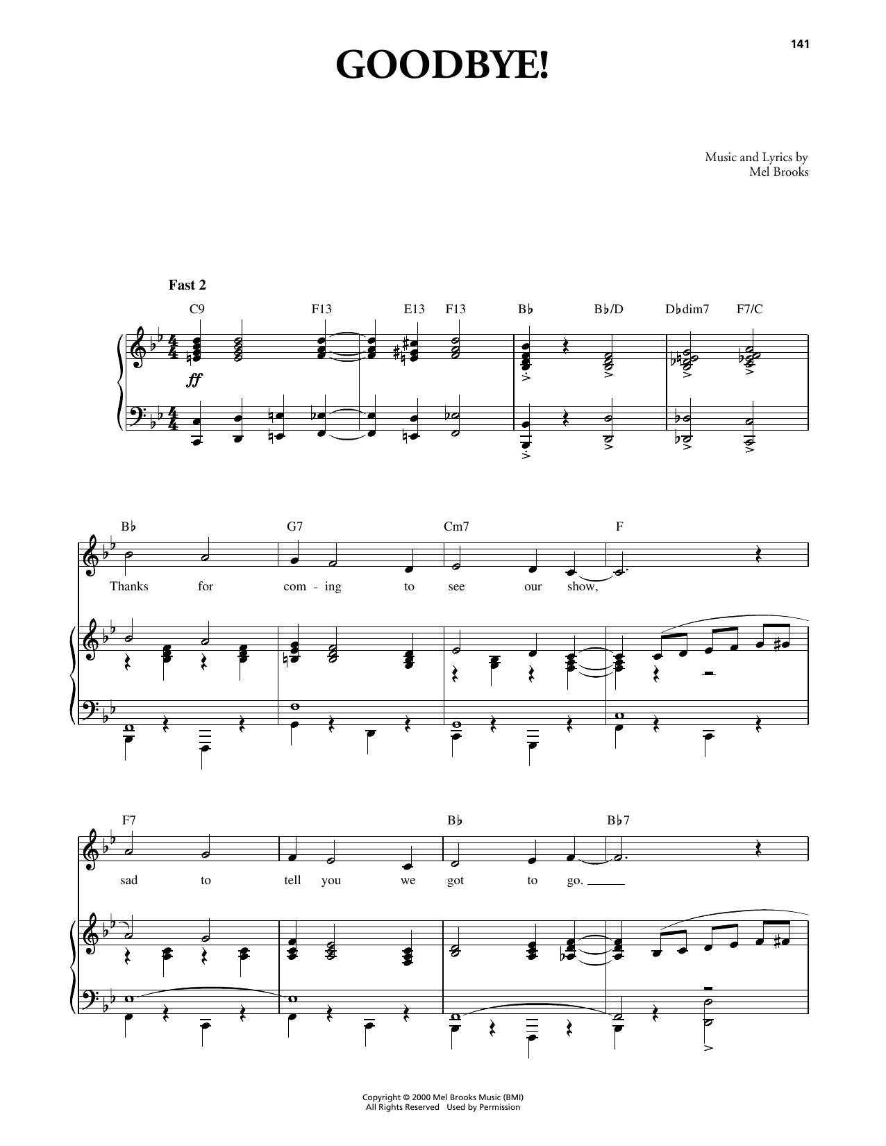 Mel Brooks Goodbye! (from The Producers) Sheet Music Notes & Chords for Piano & Vocal - Download or Print PDF