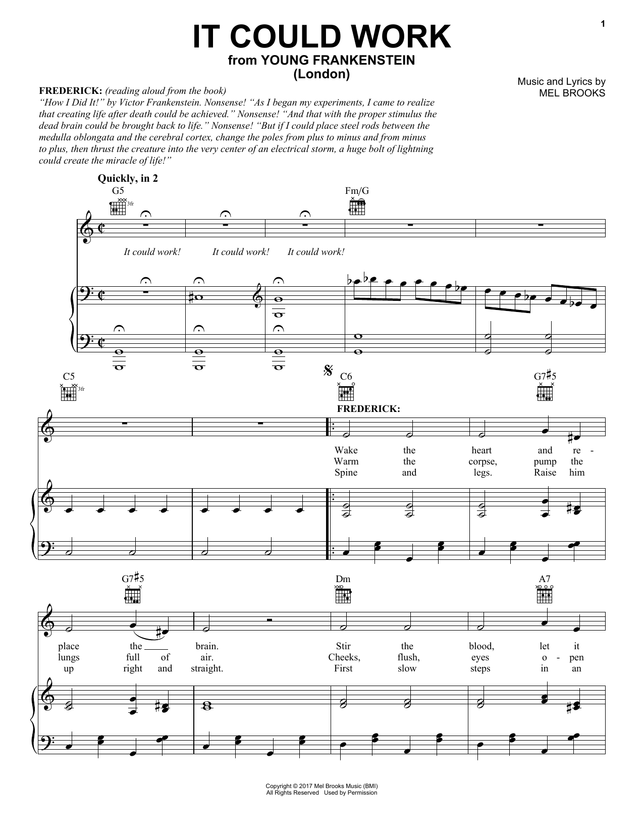 Mel Brooks It Could Work (from Young Frankenstein) Sheet Music Notes & Chords for Piano, Vocal & Guitar (Right-Hand Melody) - Download or Print PDF