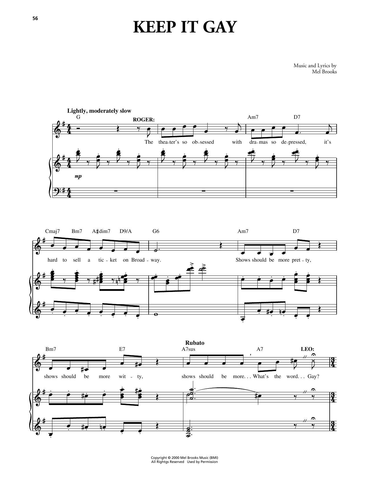 Mel Brooks Keep It Gay (from The Producers) Sheet Music Notes & Chords for Piano & Vocal - Download or Print PDF
