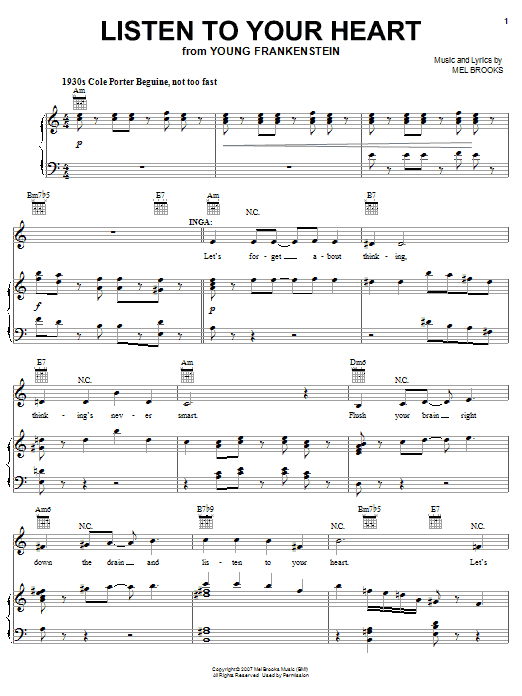 Mel Brooks Listen To Your Heart Sheet Music Notes & Chords for Melody Line, Lyrics & Chords - Download or Print PDF Mel Brooks Listen To Your Heart Sheet Music Notes & Chords for Melody Line, Lyrics & Chords - Download or Print PDF