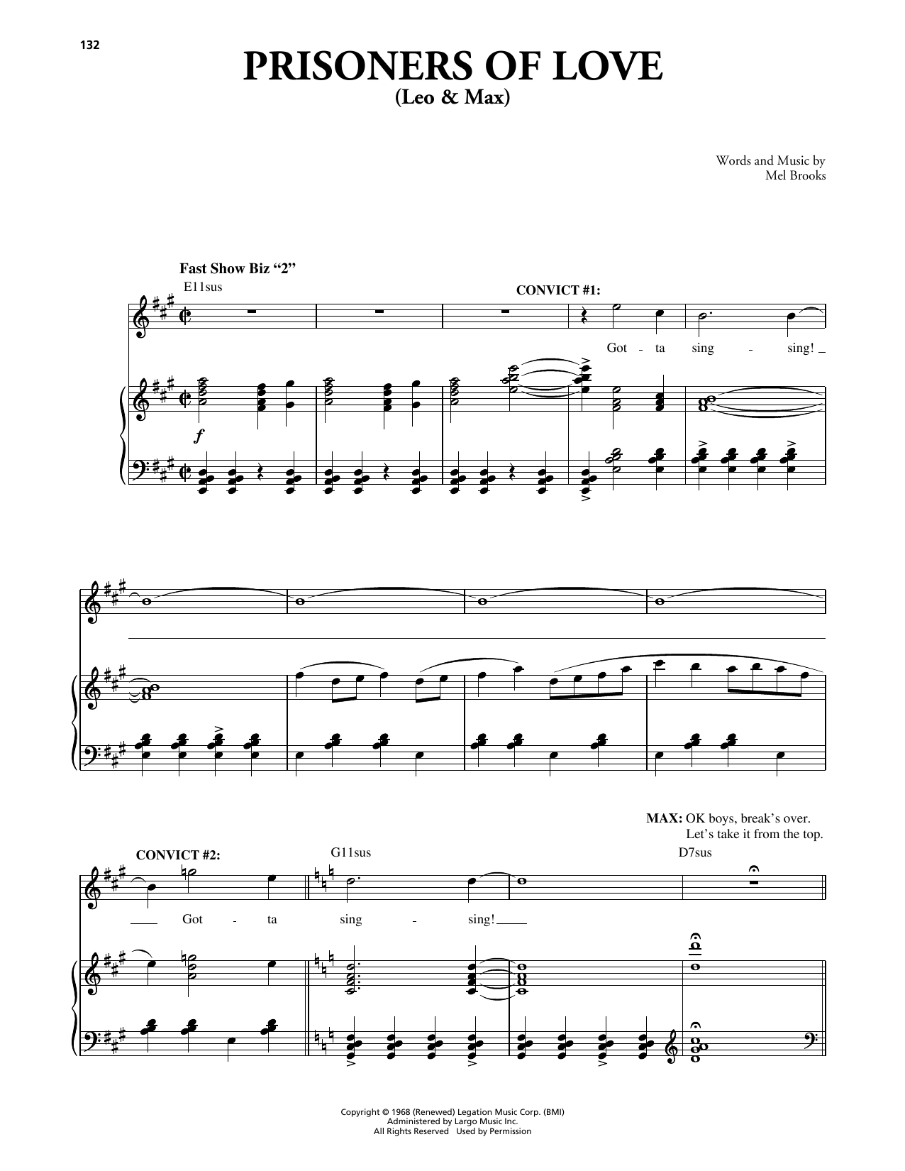 Mel Brooks Prisoners Of Love (Leo & Max) (from The Producers) Sheet Music Notes & Chords for Piano & Vocal - Download or Print PDF