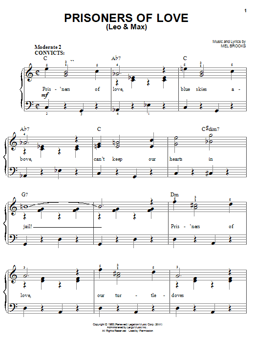 Mel Brooks Prisoners Of Love (Leo & Max) Sheet Music Notes & Chords for Melody Line, Lyrics & Chords - Download or Print PDF
