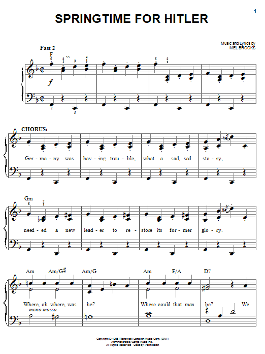 Mel Brooks Springtime For Hitler Sheet Music Notes & Chords for Piano - Download or Print PDF