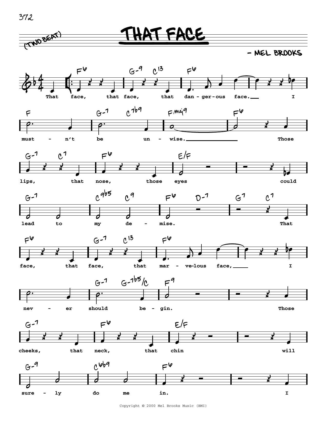 Mel Brooks That Face (High Voice) (from The Producers) Sheet Music Notes & Chords for Real Book – Melody, Lyrics & Chords - Download or Print PDF