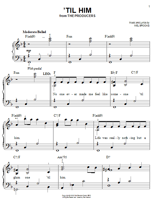 Mel Brooks 'Til Him Sheet Music Notes & Chords for Easy Piano - Download or Print PDF