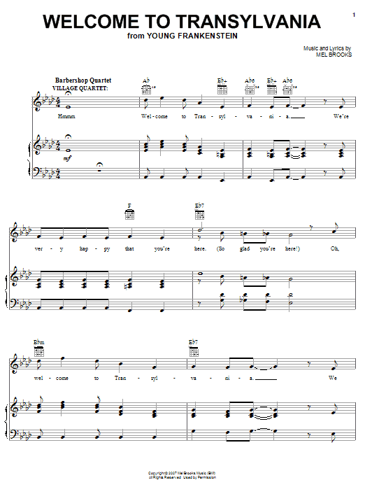 Mel Brooks Welcome To Transylvania Sheet Music Notes & Chords for Piano, Vocal & Guitar (Right-Hand Melody) - Download or Print PDF