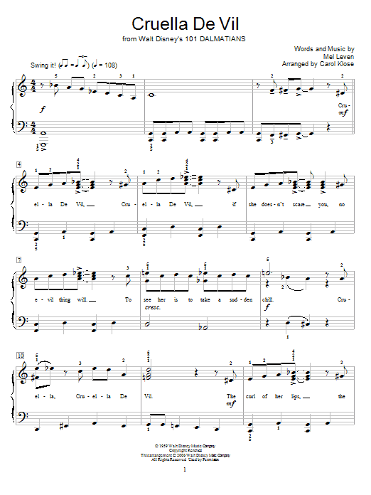 Mel Leven Cruella De Vil Sheet Music Notes & Chords for Educational Piano - Download or Print PDF