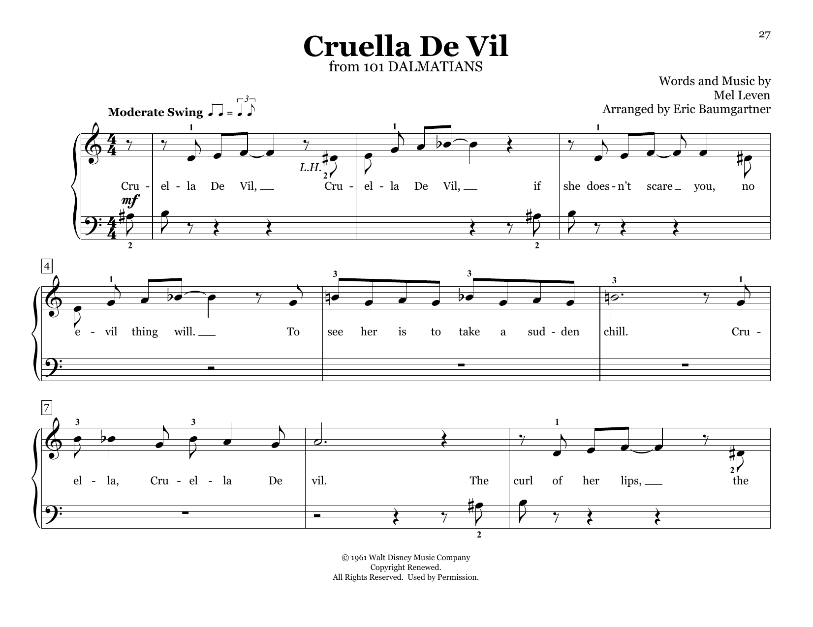 Mel Leven Cruella De Vil (from 101 Dalmations) (arr. Eric Baumgartner) Sheet Music Notes & Chords for Piano Duet - Download or Print PDF