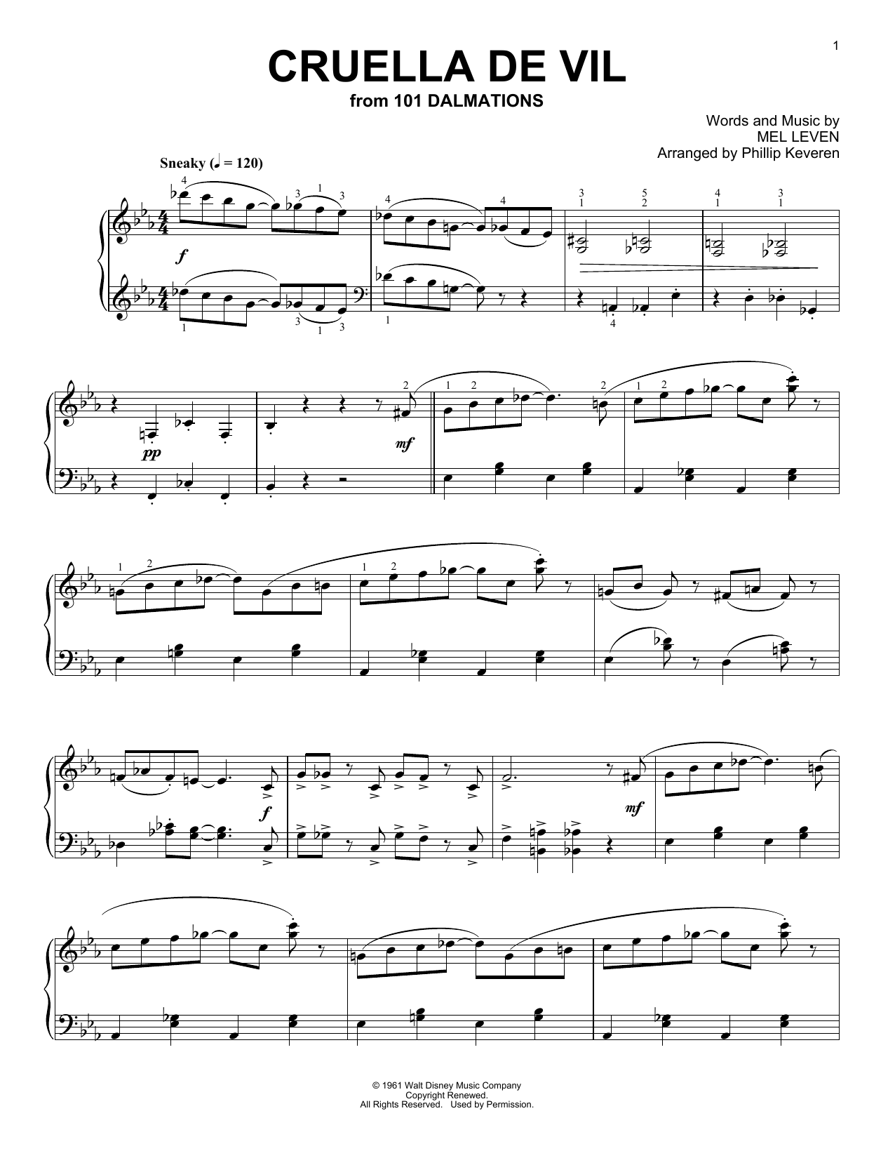 Mel Leven Cruella De Vil [Ragtime version] (arr. Phillip Keveren) Sheet Music Notes & Chords for Piano - Download or Print PDF