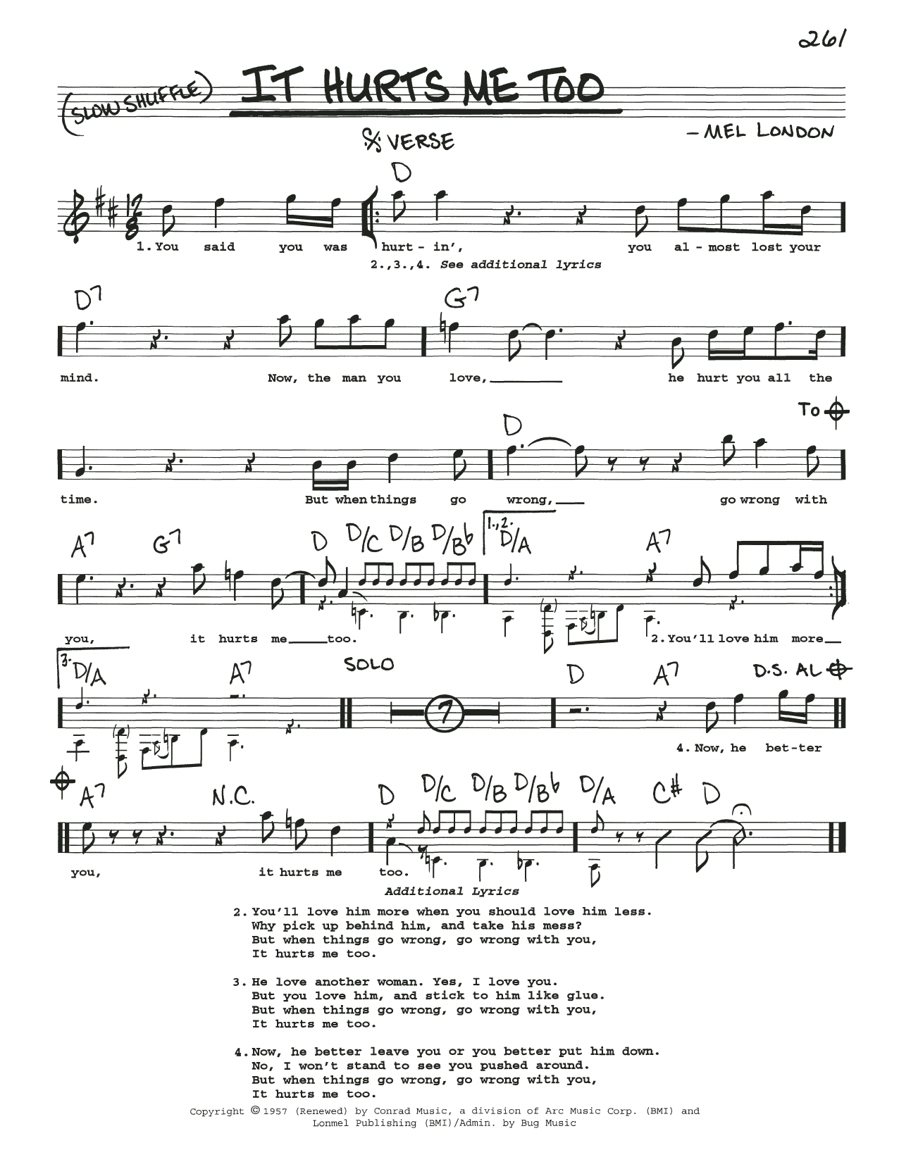 Mel London It Hurts Me Too Sheet Music Notes & Chords for Real Book – Melody, Lyrics & Chords - Download or Print PDF