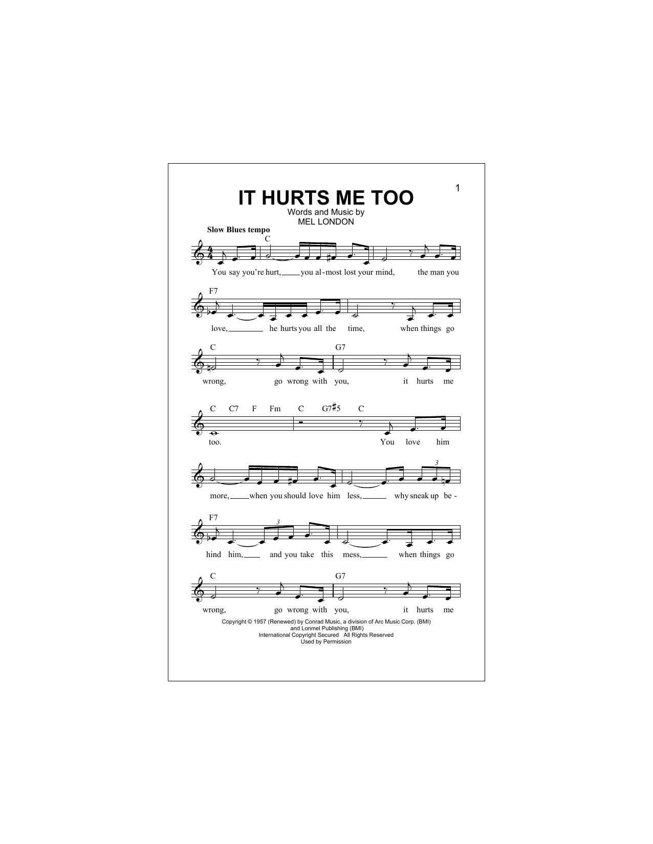 Mel London It Hurts Me Too Sheet Music Notes & Chords for Real Book – Melody, Lyrics & Chords - Download or Print PDF