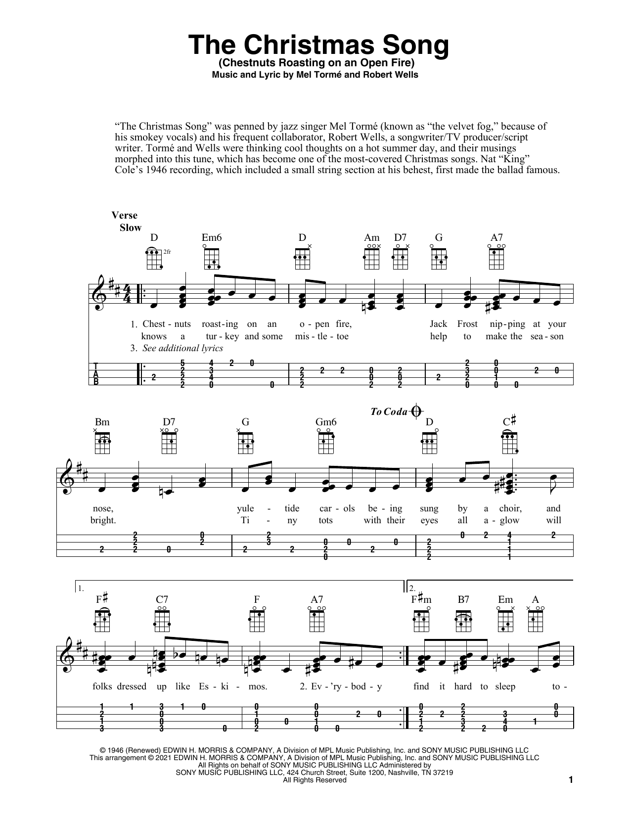 Mel Torme The Christmas Song (Chestnuts Roasting On An Open Fire) (arr. Fred Sokolow) Sheet Music Notes & Chords for Ukulele - Download or Print PDF