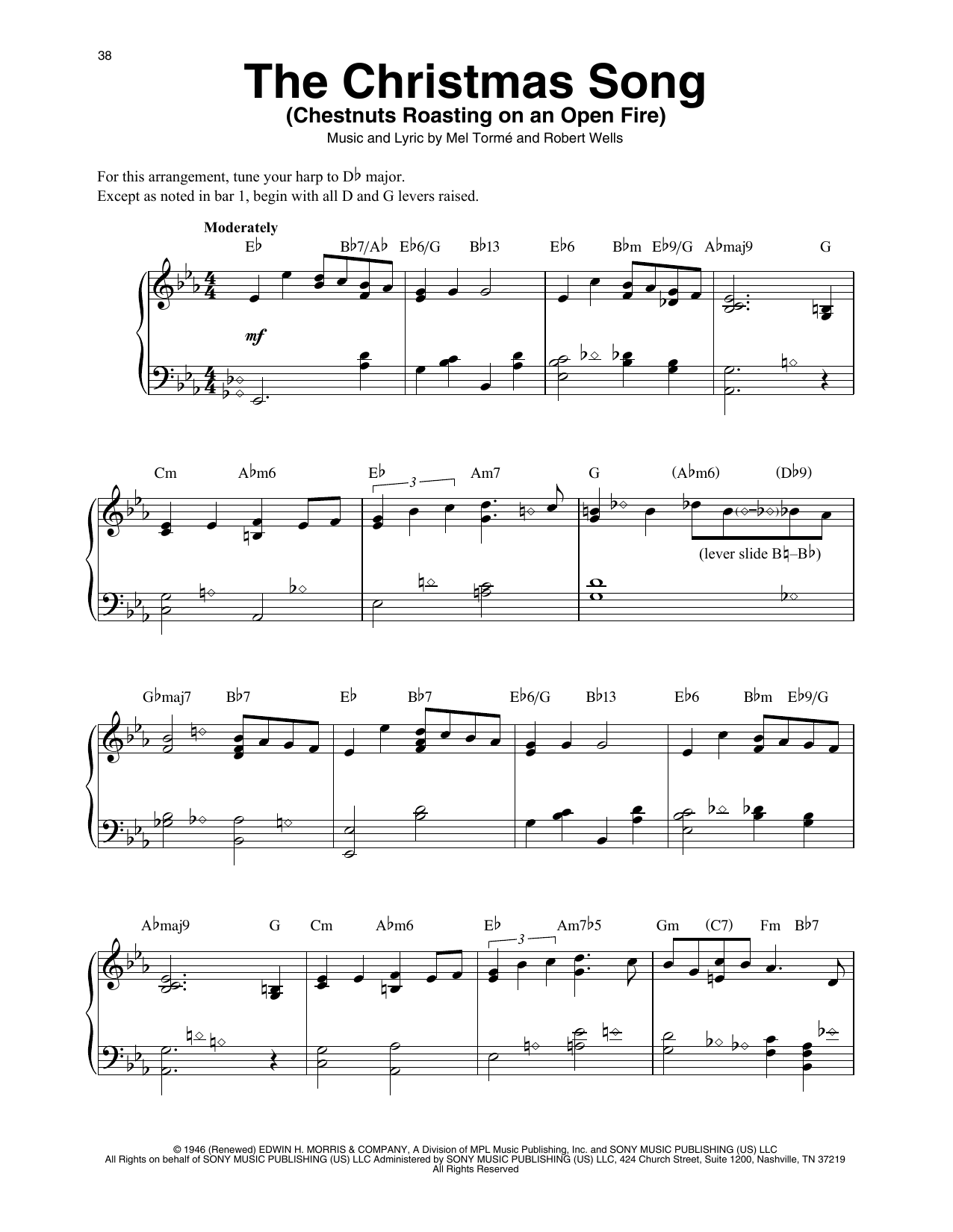 Mel Torme The Christmas Song (Chestnuts Roasting On An Open Fire) (arr. Maeve Gilchrist) Sheet Music Notes & Chords for Harp - Download or Print PDF