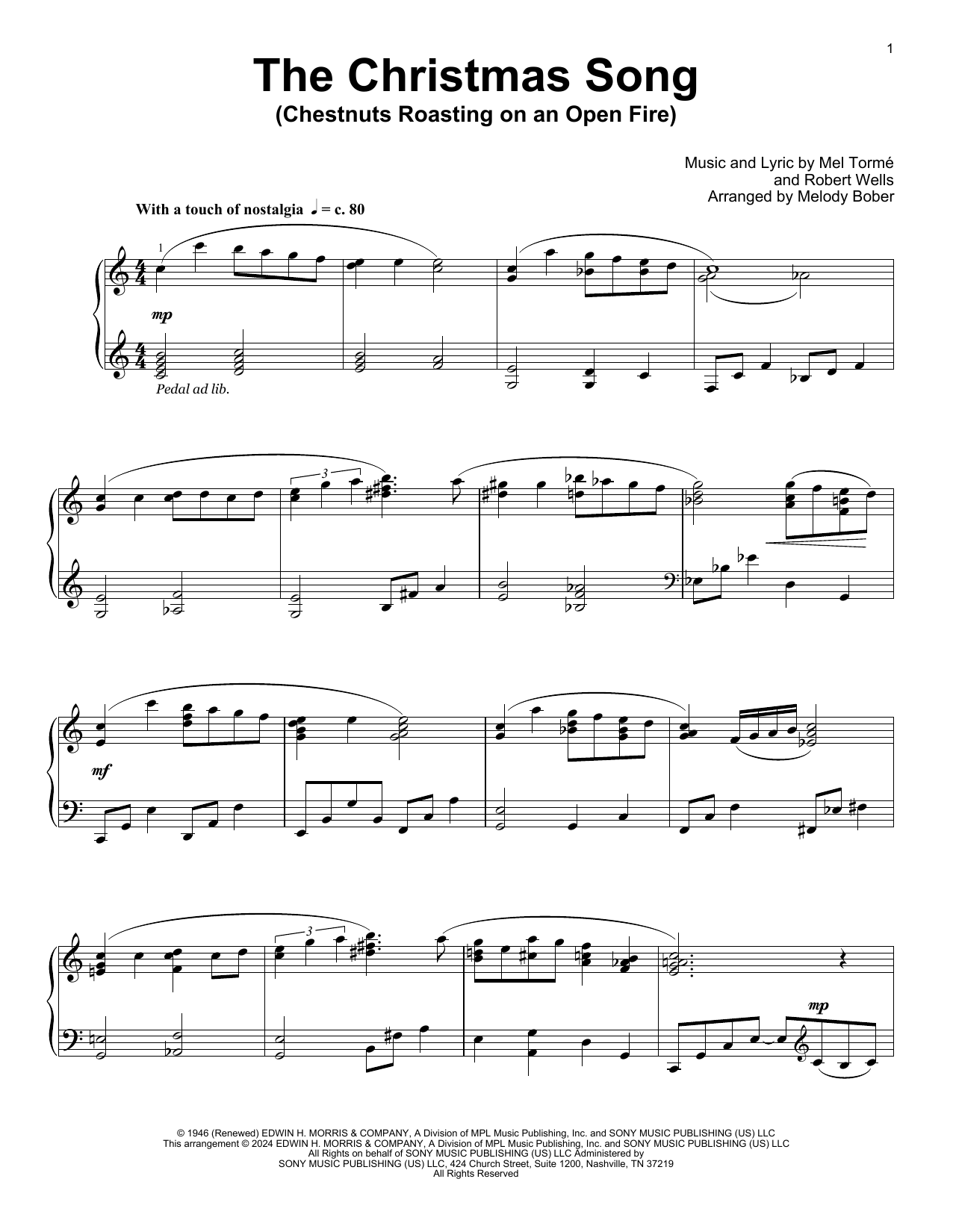 Mel Torme The Christmas Song (Chestnuts Roasting On An Open Fire) (arr. Melody Bober) Sheet Music Notes & Chords for Educational Piano - Download or Print PDF